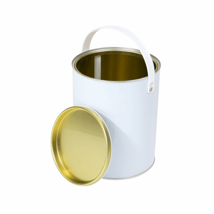 5L White Lever Lid Tin with Lacquered Interior