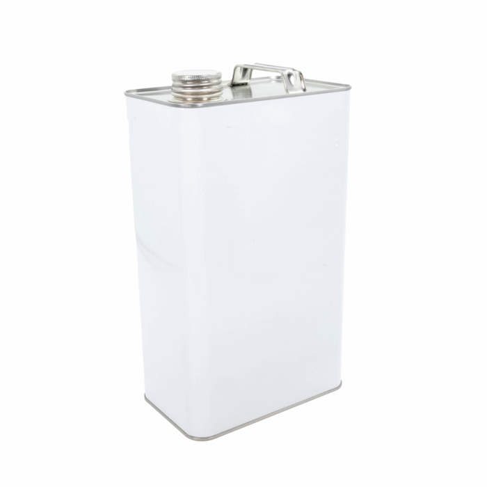 5L White Rectangular Tin with 38mm Neck